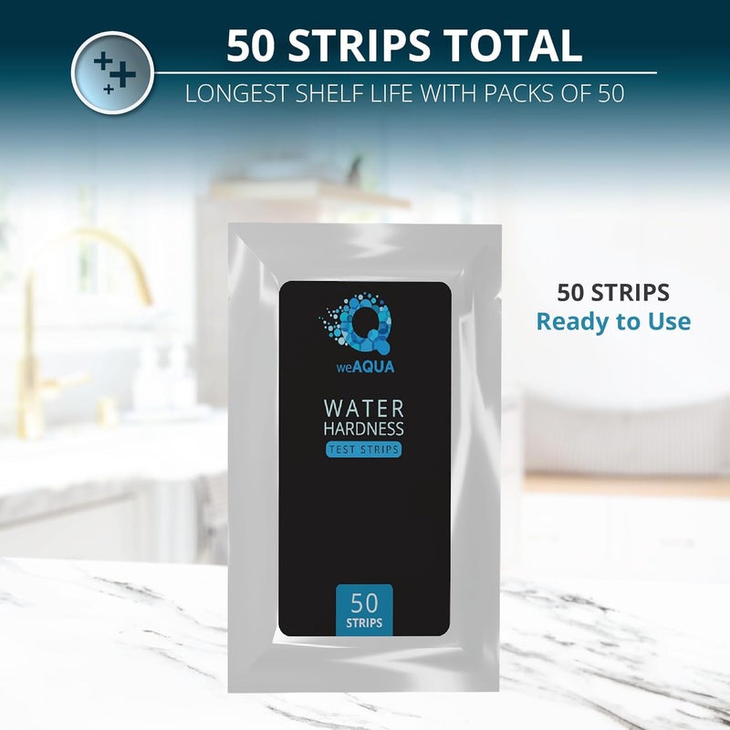 WEAQUA مجموعة اختبار صلابة الماء - DoubleCheck 50 شريط - مجموعة اختبار الماء العسر - تختبر الكالسيوم والمغنيسيوم (0–425 PPM) - للمياه من الصنبور، الآبار، الشرب، حمام السباحة، السبا وغسالة الصحون - Image 3